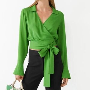 & Other Stories Vibrant Green Belted Wrap  Top Size 4 NwT.